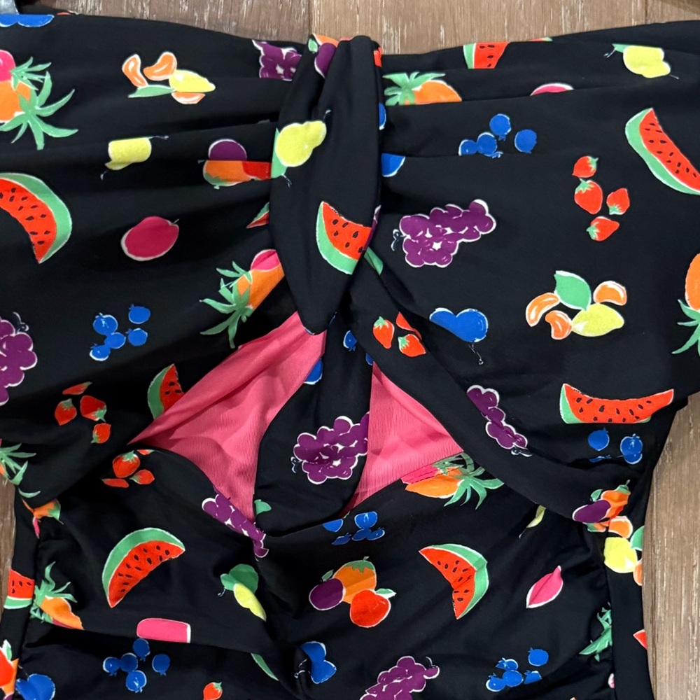 kate spade Black One-Piece Swimsuit with Bright Fruit Print and Pink Lining - Picture 9 of 11